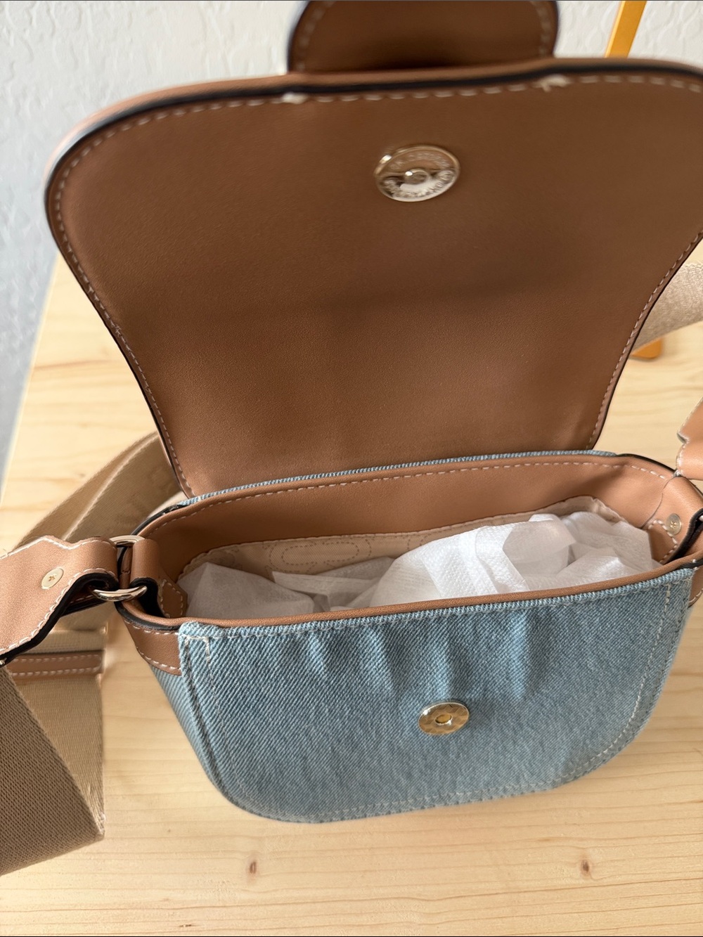 True Religion Denim Blue and Tan Crossbody NWOT - Picture 3 of 7